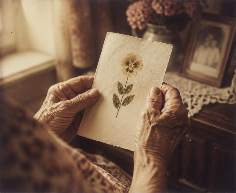 Hands holding a flower card