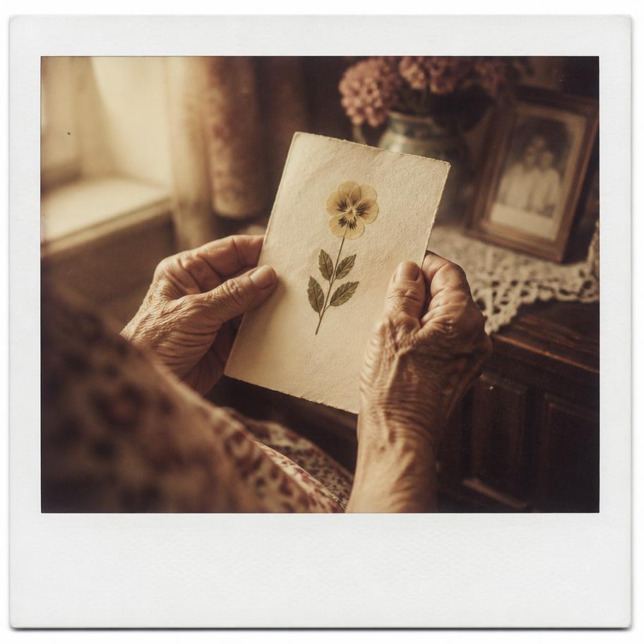 A faded Polaroid of a mother and daughter resting their foreheads together